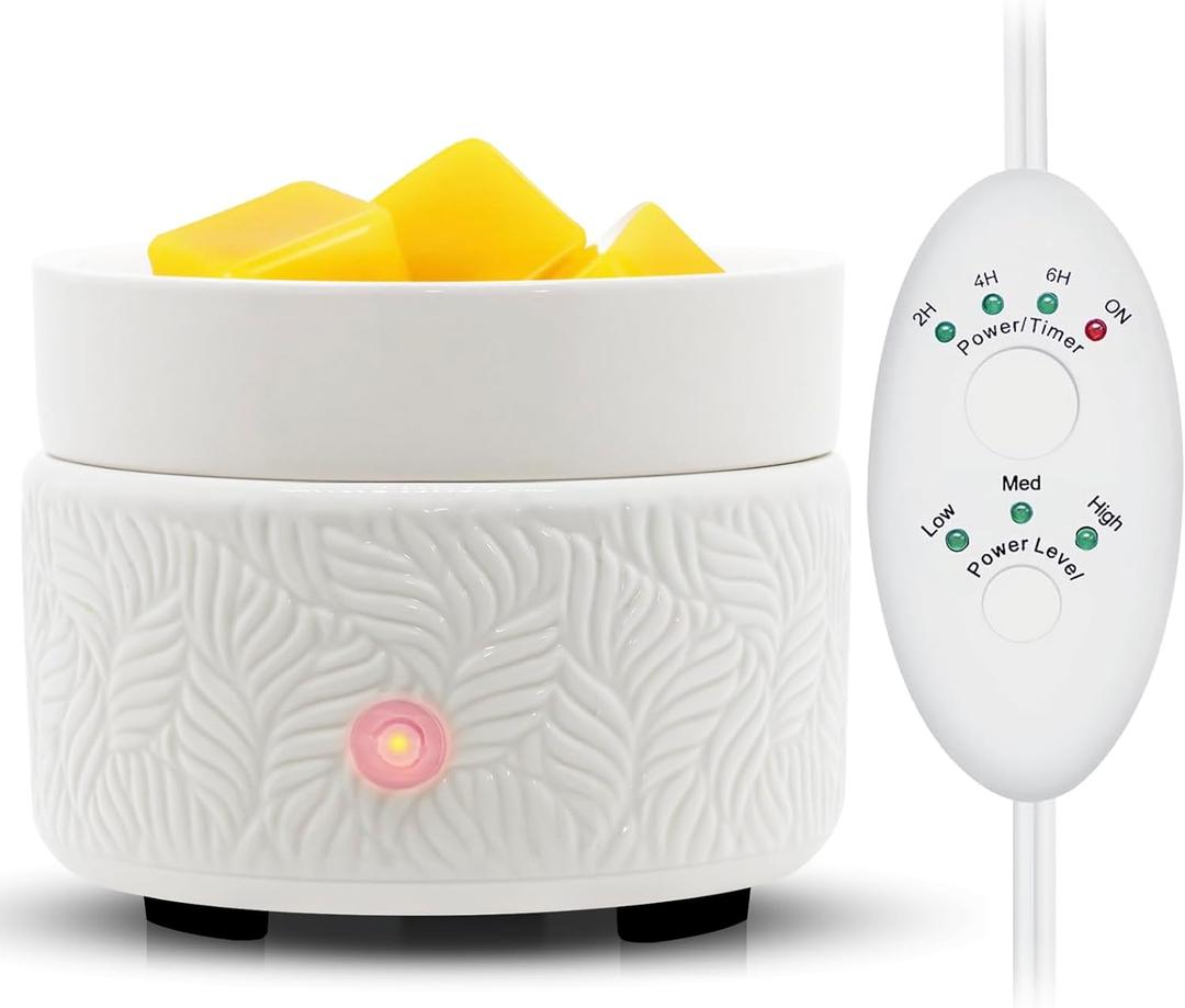 Candle Warmer & Burner - Ceramic Essential Oil 3-in-1 Wax Melter with Timer, Auto Shut Off for Scented Wax Tarts - Aromatherapy for Home, Office, Bedroom & Gifts