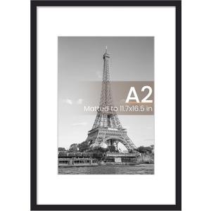 upsimples A2 Frame, Display Pictures 11.7x16.5 with Mat or 16.5 x 23.4 Without, Wall Hanging Photo Frames, Black, 1 Pack