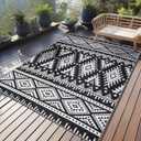 OLANLY Outdoor Rug Waterproof 4x6 ft, Reversible Outdoor Plastic Straw Rug, Boho Patio Rug, Indoor Outdoor Carpet, RV Mat Outside for Patio, Camp, Picnic, Balcony, Deck, Backyard, Black & White