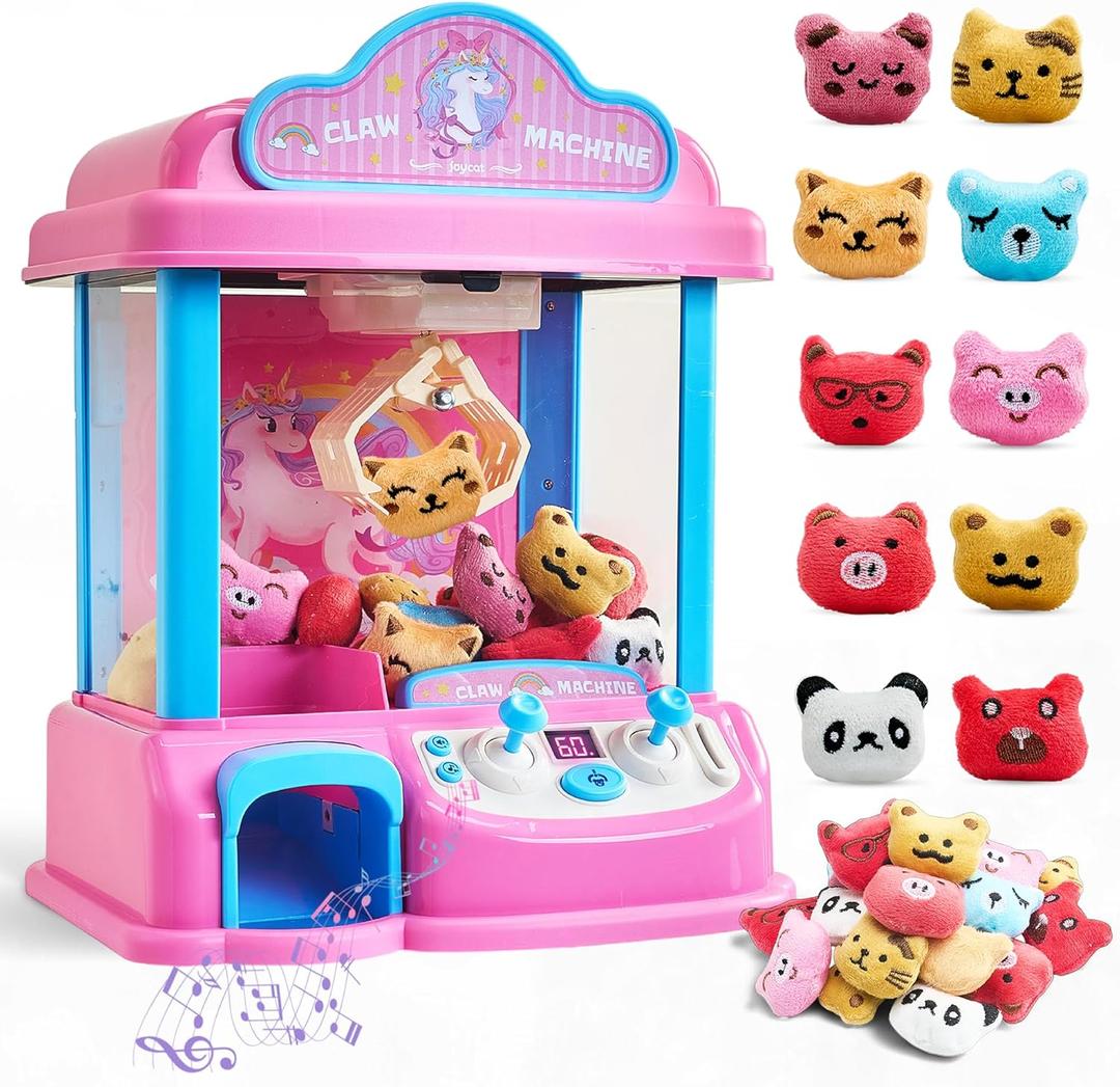 JoyCat Claw Machine for Kids, Unicorn Mini Vending Machine & Electronic Arcade Game with Adjustable Music & 20 Mini Plush Toys for Kids Ages 3-8, Indoor Toy for Home Party