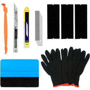 CARTINTS Complete Vehicle Vinyl Wrap Tools Kit Window Tint Tools Kit for Car Wraps with Yellow Micro Squeegee for Corner Full Wrapping, Felt Squeegee, Film Knife, Vinyl Wrap Gloves