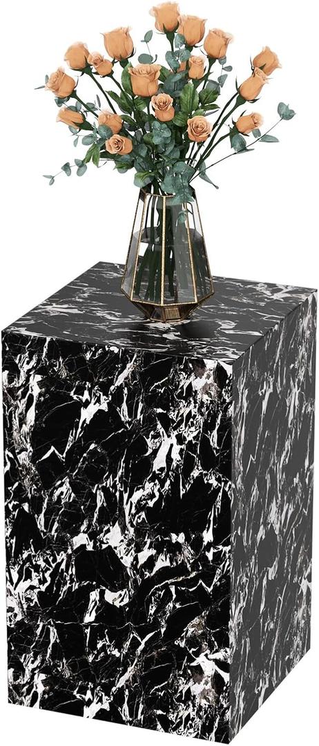 Modern Marble Side Table, 20" Small Square End Table for Living Room, Bedroom, Exhibition Hall, Suitable for Displaying Vases, Statues, Table Lamps, etc.(MAXCAP: 90 Lbs) Napoleon Black