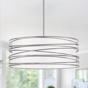 5-Light Drum Chandelier, 19.7'' Brushed Nickel Industrial Light Fixture, Rustic Farmhouse Chandelier for Dining Room Kitchen Island Bedroom Hallway