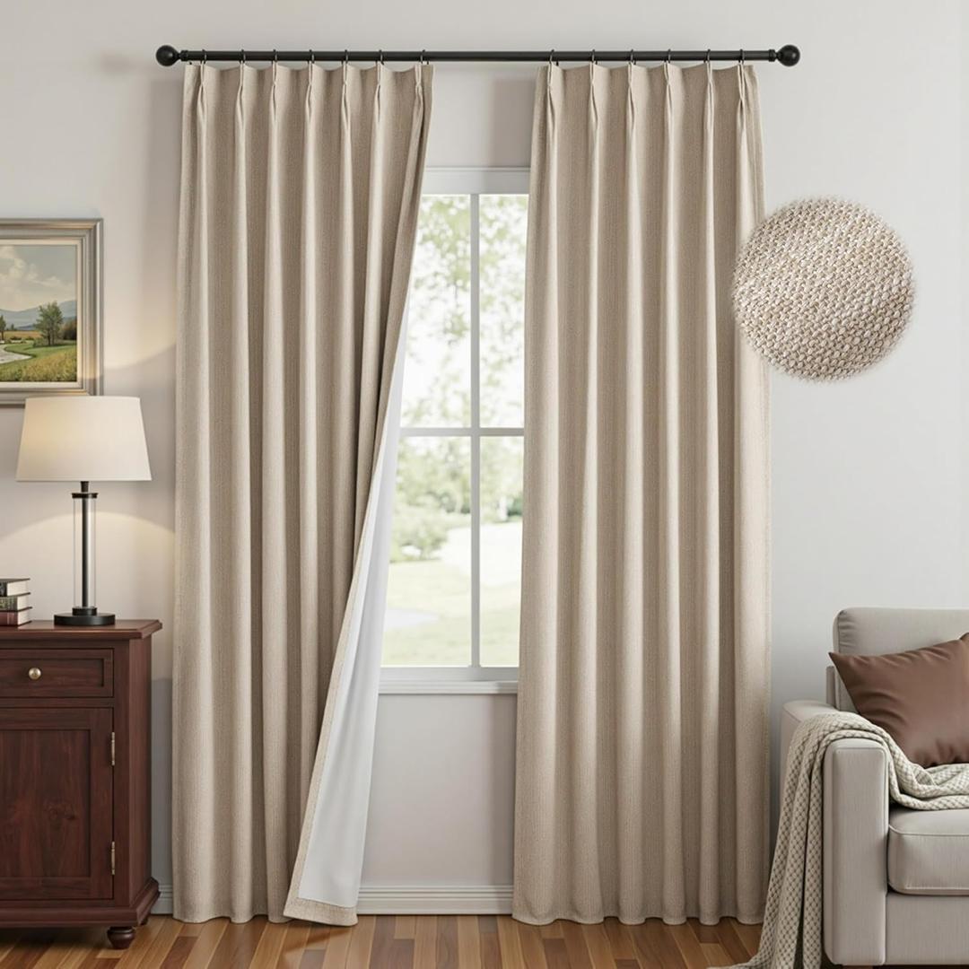 MYSKY HOME Taupe Blackout Curtains 84 inches Long Pinch Pleated Curtains for Living Room Bedroom 100% Room Darkening Black Out Window Drapes with Hooks Back Tab, 40" Wide per Panel, 2 Pieces