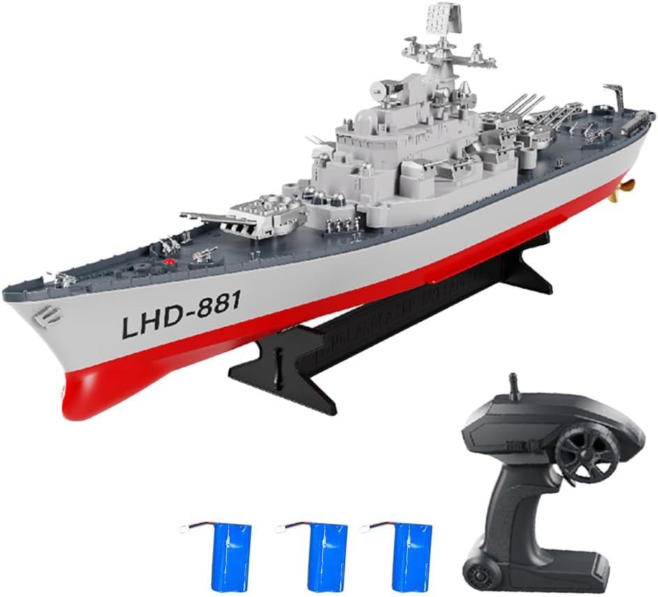 GoolRC Remote Control Warship RC Military Battleship, 1:390 Scale Remote Control Boat for Lakes and Rivers, 2.4GHz RC Armed Cruiser Boat Model with Low Battery Alarm and 3 Batteries for Adults