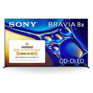 Sony BRAVIA 8 II 55 Inch TV, QD OLED, 4K Smart Google TV, XR Processor with AI Technology, Ultra Slim Design, 120hz Television, Dolby Vision/Atmos, Exclusive Features for PS5, K-55XR80M2, 2025 Model