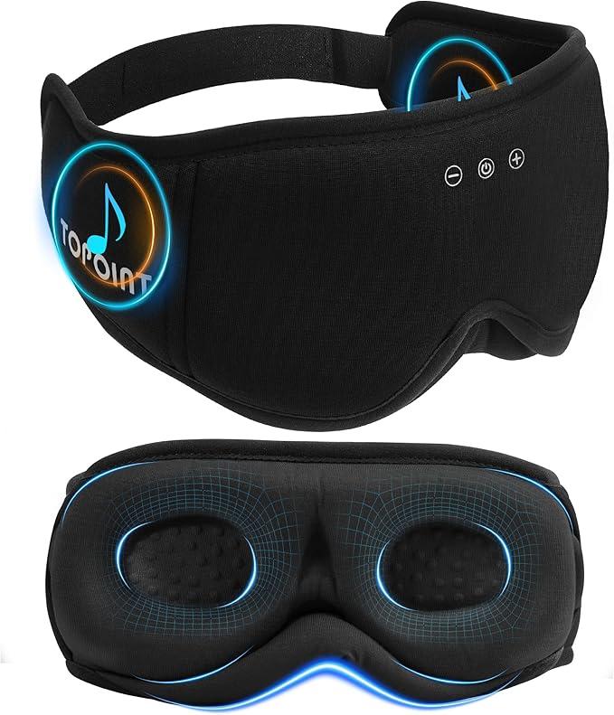 Sleep Mask with Headphones Bluetooth 5.4, TOPOINT 3D Eye Mask Blackout with Soft Bamboo Cotton for Side Sleepers Women Men, Sleep Headphones Earphones HD Speaker Microphone for Travel Meditation Gift