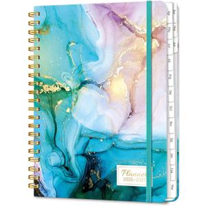 Lonely Oak Academic Planner 2026-2027, Daily Weekly and Monthly Agenda Planner 6.18" x 8.5" with Tabs, 15 Months Spiral School Year A5 Calendar from Apr.2026 to Jun.2027 for Student and Teacher (Cyan Marble)