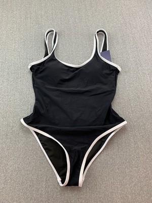 Leoparts Slimming 1 Pc Swimsuit Womens Small Classic Black White Trim Modern M