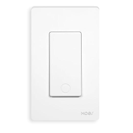 MOES Smart Single Pole Light Switch, 2.4GHz WiFi Smart Wall Switch, Needs Neutral Wire, Multi-Control, Smart Life/TUYA APP Control, Voice Control with Alexa/Google Home, White 1 Gang
