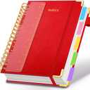 Hardcover Spiral Notebook 8"x10" Journal Notebook with Tabs and Removable Dividers 300 Pages 5 Subject Notebook College Ruled, Faux Leather Spiral Bound Notebook for Women, Students, School Work (Red)