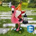 Gnomes Flamingo with Solar Lantern, Whimsical Decor for Garden, Yard, Patio, Lawn, LED Lights - Unique Gift for Women, Mom, Friends(Red Gnomes)