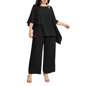 Hanna Nikole Plus Size Mother of Bride Pant Suits 2 Piece Chiffon Sets Ruffle Layers Wedding Guest Outfit, 22W Hanna Nikole Plus Size Mother of Bride Pant Suits 2 Piece Chiffon Sets Ruffle Layers Wedding Guest Outfit, 22W