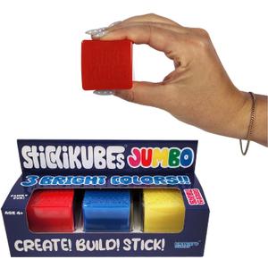 KOMARC GAMES Jumbo StickiKubes 3-Pack - Stress Relief Toy, Squishy Cube, Non-Toxic Creative Construction Toy, 1.5 Inches, 3 Colors Red Blue and Yellow