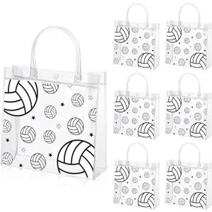Liobelon 24 Pieces Clear Volleyball Gift Bags with Handle PVC Volleyball Goodie Gift Bags 8x8x3.1inch Sport Themed Treat Bag for Birthday Party Favor Team Snack Supplies Team Present Wrap