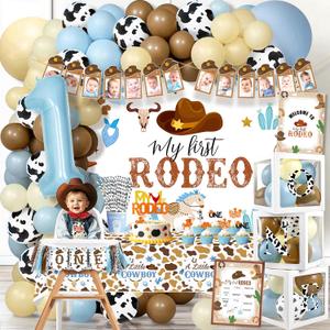 MOVINPE Cowboy 1st Birthday Party Decorations, My First Rodeo Birthday Party Supplies, Baby Boy 1st Birthday Party Supplies Rodeo Birthday Decor, Balloon Arch Garland Backdrop Party Decor