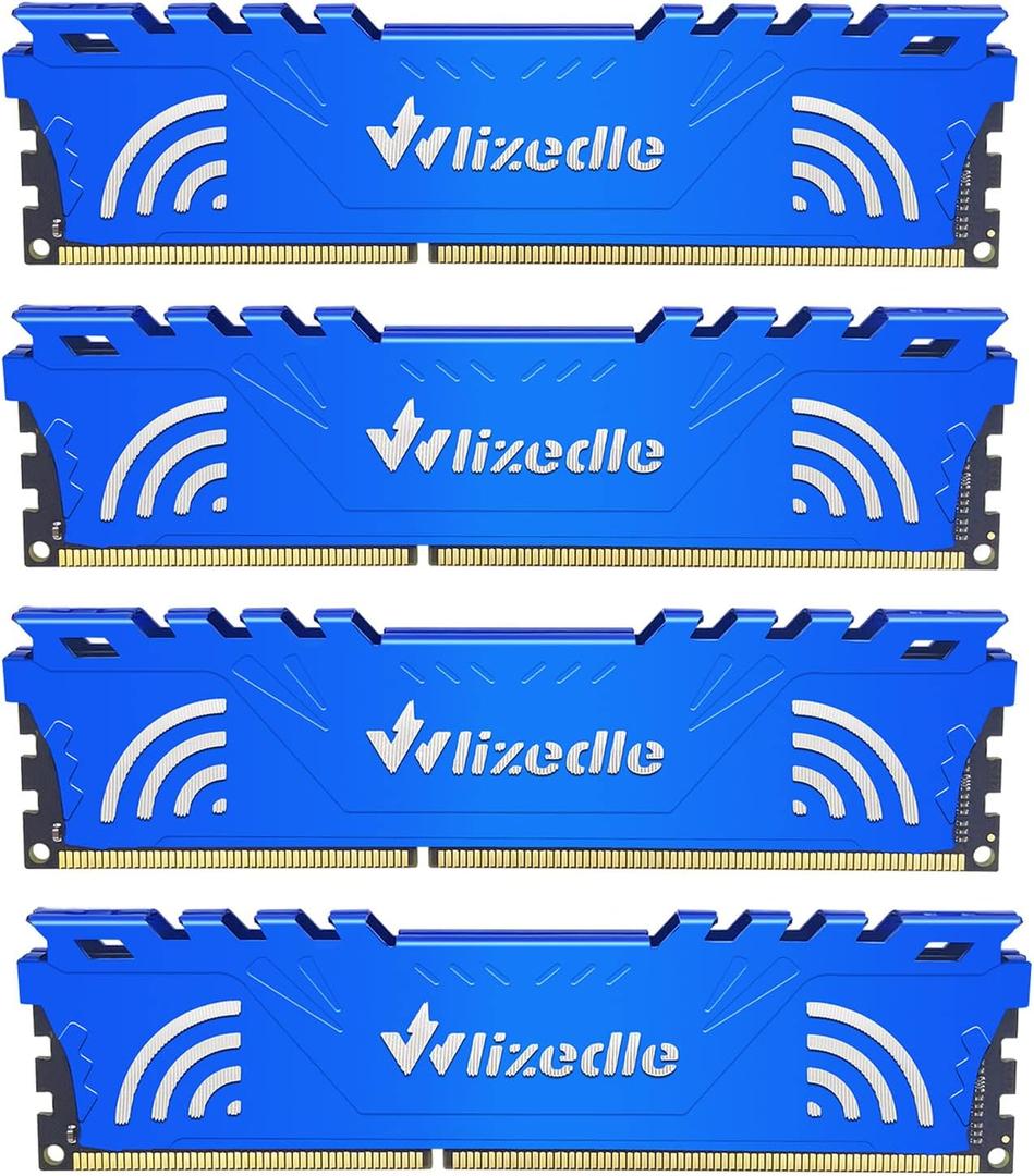 DDR3 RAM 32GB Kit (4x8GB) 1600MHz CL11 UDIMM, Desktop Memory Module PC3-12800 240-Pin 1.5V 2Rx8 Dual Rank Non-ECC Unbuffered PC Computer RAM Stick Upgrade - Blue