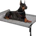 Veehoo XL Outdoor Elevated Dog Bed, Raised Dog Cot for Extra Large Dogs, Cooling Washable Waterproof Pet Hammock Beds with Slope Headrest, Breathable Mesh and Sturdy Frame, X-Large, CWC2204 (Black Silver)