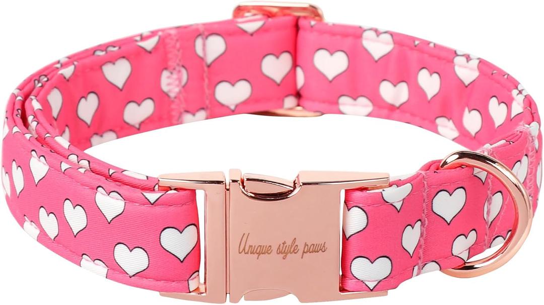 Unique style paws Dog Collar Metal Buckle Collar for Valentine's Day Gift Pink Heart Love for Small Medium Large Boys Girls Dogs (XL)
