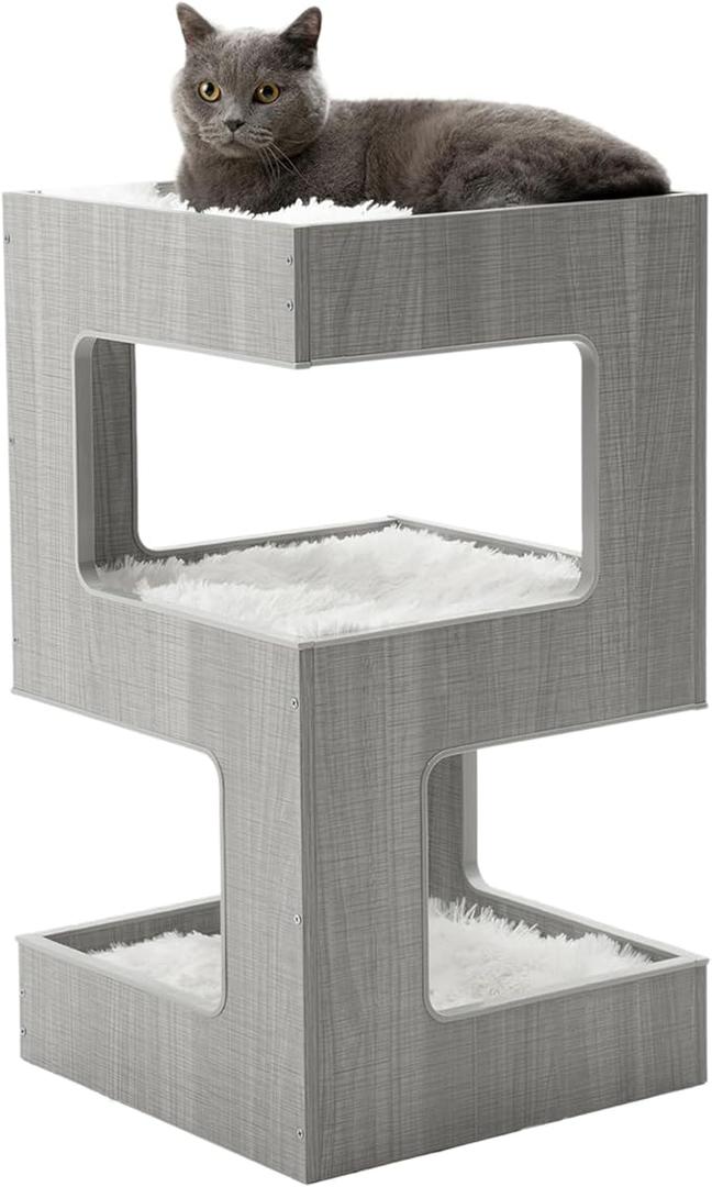 ACH Modern Cat Furniture Cat Tree Spacious Perch Multi-Level Cat Tower for Indoor Cats 27.5 Inch Luxury Cat Tree Stand House for Kittens with Removable Soft Blanket and Condo