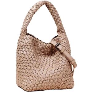 Woven Leather Bags for Women Knoted Women Handbag Designer Shoulder Bucket Purse Handmade Fashion Tote Hobo Bag Small (Beigea)