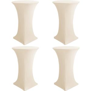 HolidayIdeas Cocktail Table Covers, 4 Pack - Fitted Stretch Spandex Square Corners Cocktail Tablecloths (Beige, Fit for 30"-32" Diameter x 43" Height Tables)