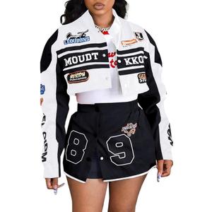Women's 2 Piece Outfits Long Sleeve Crop Jacket Top Bodycon Mini Skirt Set Y2k Streetwear Birthday Club Outfits (XX-Large, Black)