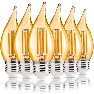 ALAMPEVER LED Chandelier Light Bulbs 40 Watt, Dimmable CA11 Candelabra LED Light Bulb, E26 Led Bulbs 2200K Warm White, Amber Glass, 6 Pack, 330LM