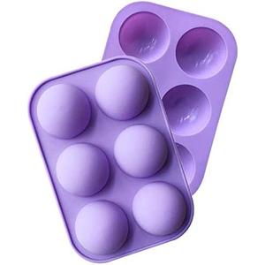 2 Pack 6-Cavity Semi Sphere Silicone Mold, Baking Mold for Making Hot Chocolate Bomb, Cake, Jelly, Dome Mousse (Purple)