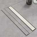 Linear Shower Drain 24 Inch Brushed 304 Stainless Steel Rectangle Shower Floor Drainwith Reversable Tile-inPattern Drain Cover & Hair Catcher, Adjustable Feet