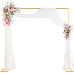 Putros Heavy Duty Backdrop Stand 8ft x 8ft Gold Pipe and Drape Kit Adjustable Metal Backdrop Sand for Wedding Photobooth Exhibition Decoration