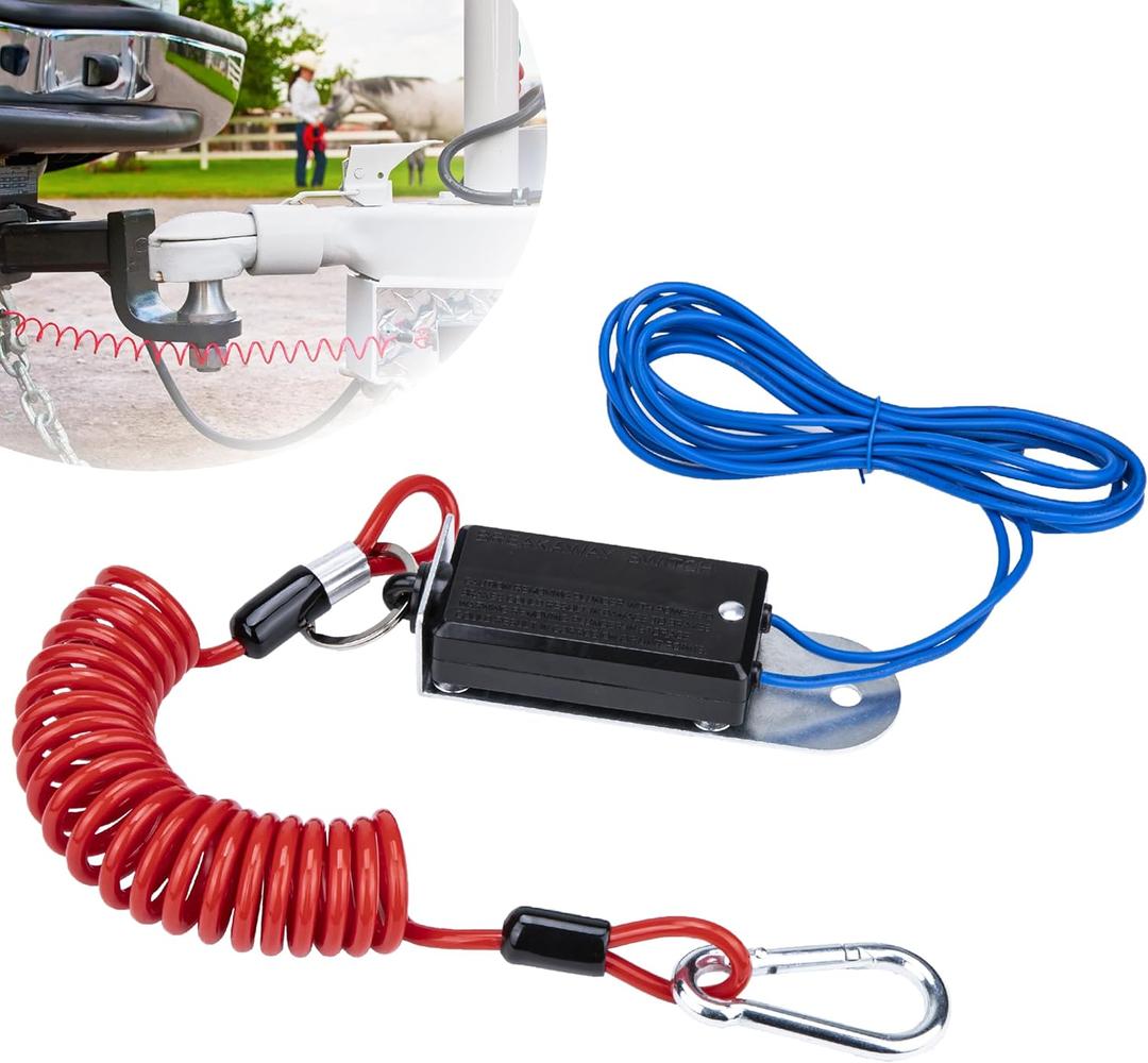 Trailer Breakaway Switch, with 4 FT Coiled Trailer Brake Away Cable, Trailers Breakaway Kit with Pull Pin Steel Spring Towing Wire, Trailers Emergency Brake Cable for RV Travel Trailers Towing