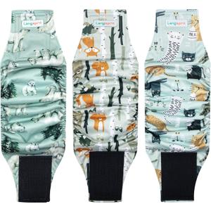 Langsprit Male Belly Bands for Dogs (Pack of 3) - High Absorbing Dog Wraps Male Washable - Reusable Dog Diapers (Fox,Cat,Polar Bear, Medium)