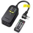 Outdoor Dimmer Plug for String Lights with Remote, 600W Plug-in Dimmer Switch Dusk-to-Dawn Sensor + Timer, Power Outage Memory, IP65 Waterproof, No App No WiFi, for Patio, Indoor & Holiday Lights