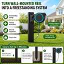 Retractable Garden Hose Reel Mounting Post Heavy Duty Steel Stand No-Drill Wall Mount Alternative, Universal Hose Reel Compatible, Ground Insert Install, Optional Concrete Reinforce, 45.3 x 4.4 x 0.79 inches