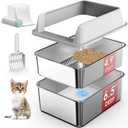 2PK Stainless Steel Litter Box with Lid, High Sided Sifting Litter Boxes for Pine Pellets, 17.3"x13.4"x10.5" Enclosed Metal Litter Box for Small Cats & MultiCat Homes, Anti-Leakage, Easy Cleaning