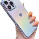 ZTOFERA for iPhone 14 Pro Case 6.1 inch,Cute Colorful Iridescent Plating Edge Case with Love Hearts Pattern,Camera Lens Protection Shockproof Phone Case for Women Girls,Iridescent Blue