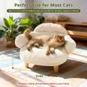 Cat Sofa Furniture-Style Pet Bed with Removable Cotton Velvet Cover, Solid Pine Wood Legs, for Cats and Small Dogs, White