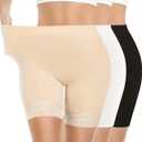 Yeblues 3 Pack Lace Slip Shorts for Under Dresses Women Smooth Anti-chafing Boyshorts Seamless Underwear Safety Shorts (Large, Lace-black+nude+white)