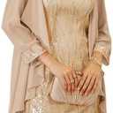 GRACE KARIN Women's Sequin Dress - Wedding Guest & Mother of The Bride Formal Dress - Two Piece Knee Length Small, Champagne Gold