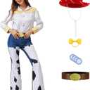 Costume for Women Classic Cowgirl Halloween Cosplay Hippie Outfit Adult Shirt Hat Pants Belt Set, 2XL