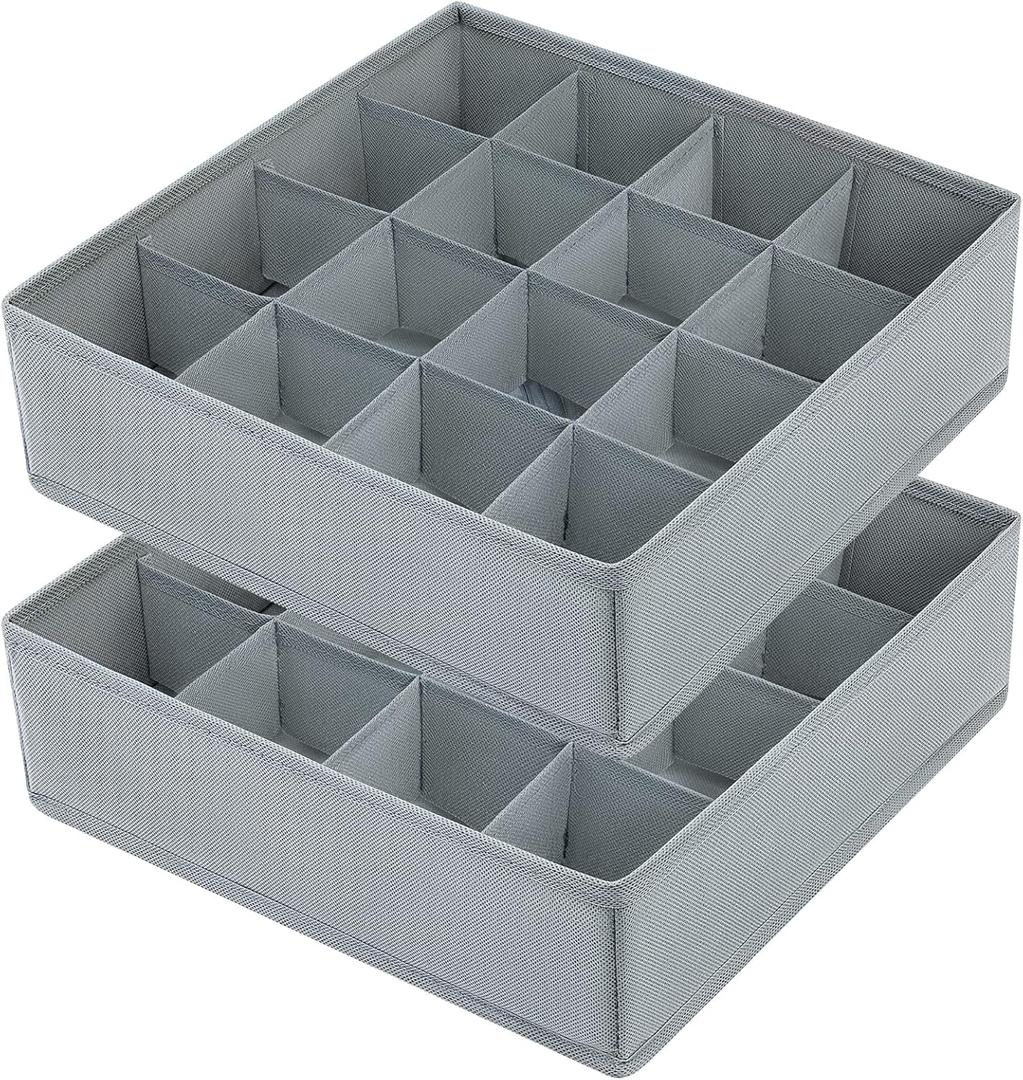Joyoldelf Sock Drawer Organizer Divider Underwear Organizer 16-cell Fabric Dresser Drawer Organizers Storage Boxes for Socks Lingerie, Handkerchiefs, Ties (Grey)