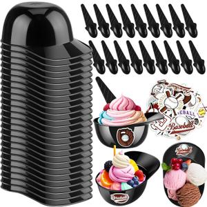 MEEZY 50 Set Baseball Helmet Ice Cream Bowls with 25 Mini Dessert Cups and 25 Spoons, 8oz Reusable Baseball Cap Snack Dessert Cup Bowls Baseball Party Favors for Kids Sports Birthday Party Supplies