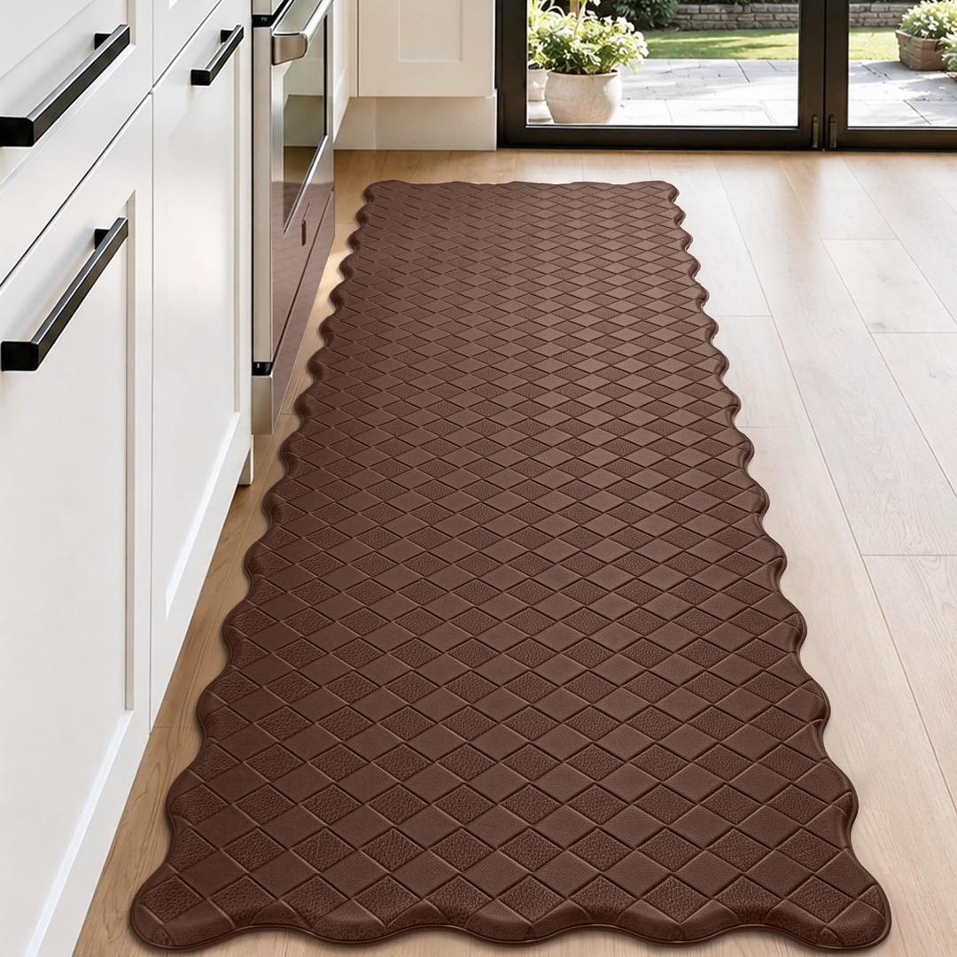 DEXI Kitchen Floor Mats Cushioned Anti Fatigue, 23x71 Runner Rugs Brown, 71"L x 23"W x 0.4"Th