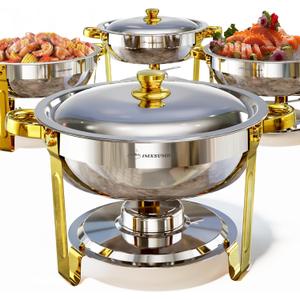 Chafing Dish Buffet Set 4 Pack, 5QT Round Chafing Dishes for Buffet, High Grade Chafers and Buffet Warmers Sets, Stainless Steel Food Warmers for Parties, Weddings, Catering,Gold and Silver Chafing Dish Buffet Set 4 Pack, 5QT Round Chafing Dishes for Buffet, High Grade Chafers and Buffet Warmers Sets, Stainless Steel Food Warmers for Parties, Weddings, Catering,Gold and Silver