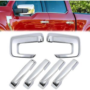 AUCERAMIC Chrome Mirror Caps +Door Handle Covers for Ford F150 2021 2022 2023 2024 2025