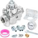 12-803 Adjustable Fuel Pressure Regulator with Gauge, Compatible with Holley and Edelbrock Carburetors, 4.5-9 PSI, 3/8" NPT, 1-in 2-Out