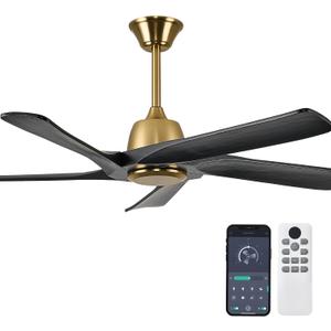 52 Inch Solid Wood Ceiling Fan No Lights, (Black Gold)