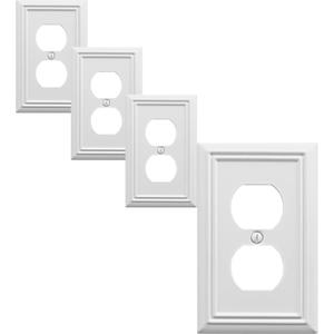 Single Duplex Outlet Cover Plate, 4-Pack White Adler Metal Wall Plate 1 Gang, Light Switch Cover, for Receptacle Light Switch, Switch Cover Decorative Wallplate, Durable