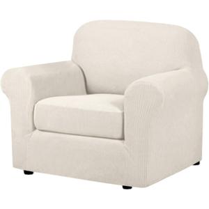 H.VERSAILTEX 2-Pieces Armchair Cover Chair Slipcovers with Arms Furniture Protector Cover Fit Width Up to 47 Inch, Jacquard Spandex Polyester Couch Covers Armchair Slipcover - Ivory, Chair (Small)